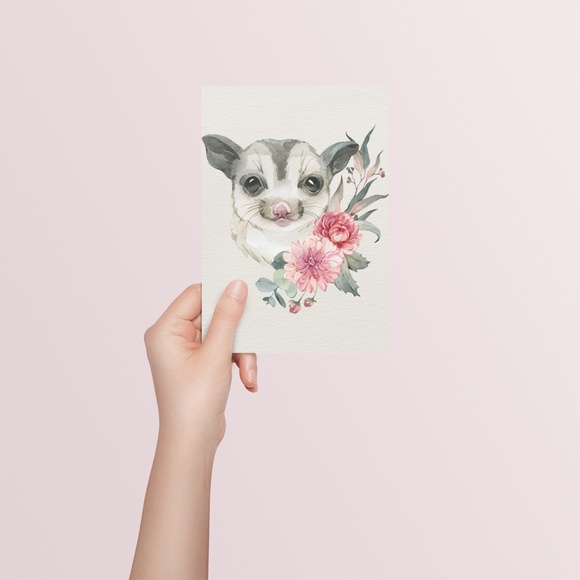 Watercolor Floral Sugar Glider Wall Art Print Poster Unframed - Picture 7 of 9